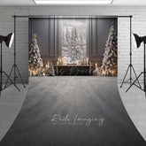 Lofaris Elegant Christmas Window Sweep Photo Backdrop Gray Room with Snowy View and Xmas Trees Holiday Studio Prop